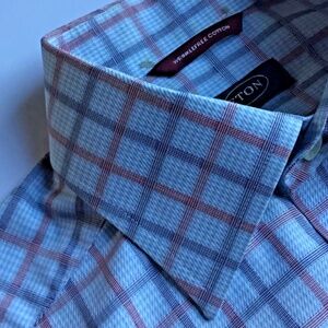 ETON wrinkle free cotton light blue checkered shirt Sz 16 /16.5 made  in Europe’